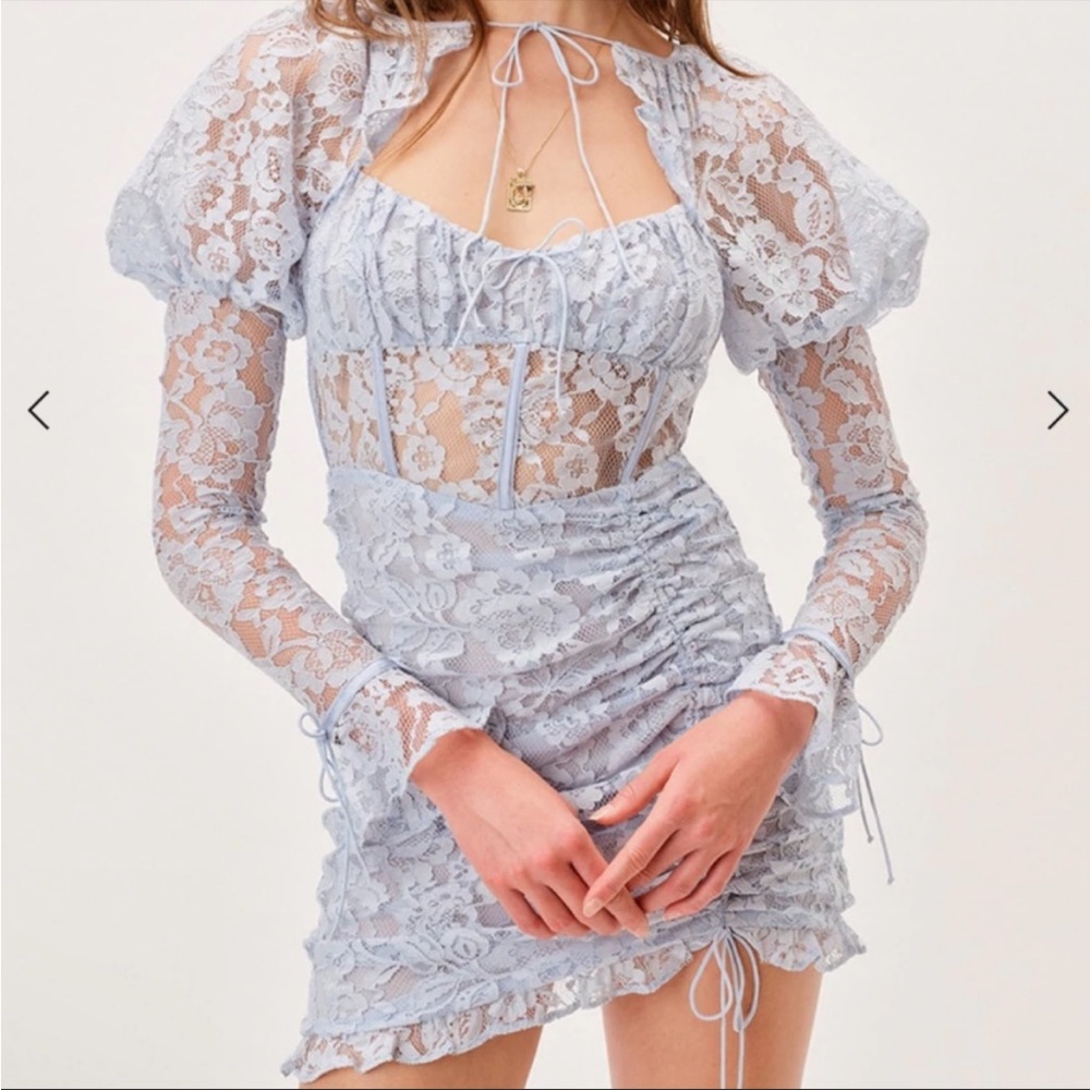 NWT For Love And Lemons Victoria Blue Lace Mini Dress (L)